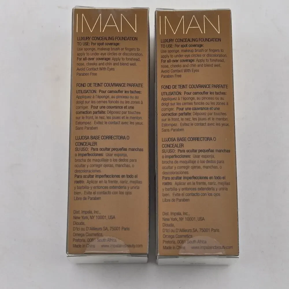IMAN Luxury Concealing Foundation SAND 4 Set Of 2 NIB Sealed Paraben Free 0.5 oz
